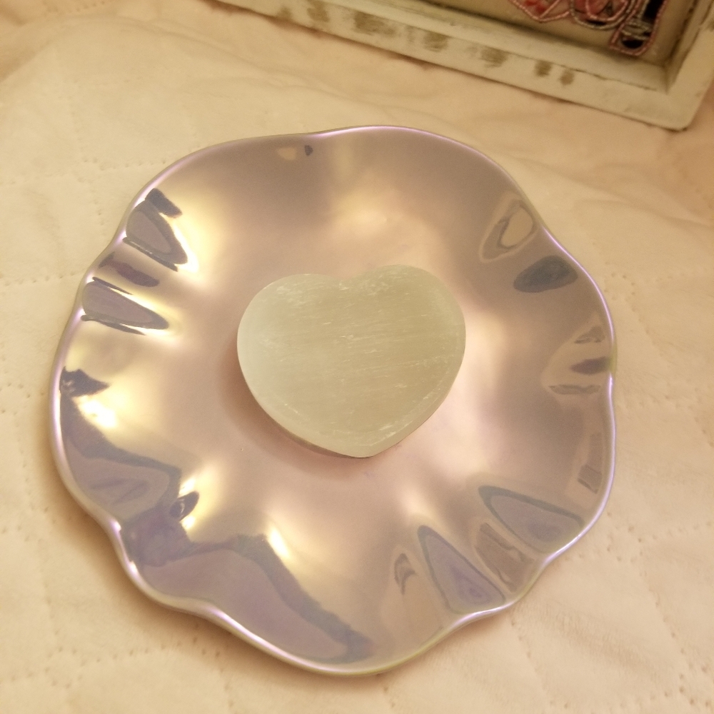 Selenite Heart Love Plate